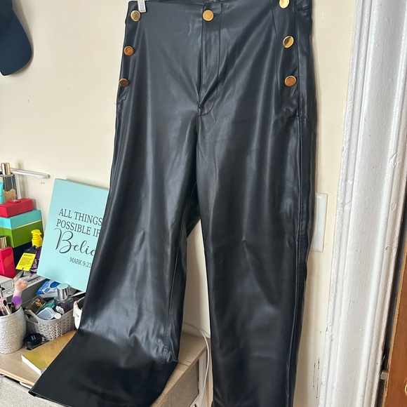 Zara Black Leather Pants with Gold Buttons - Picture 1 of 5